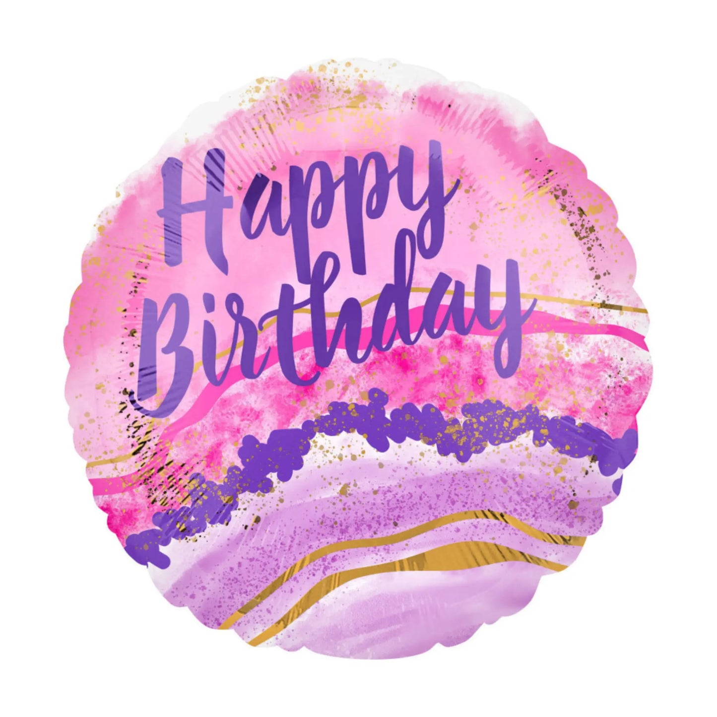 Ballon Happy Birthday 18" aquarelle marbrée rose