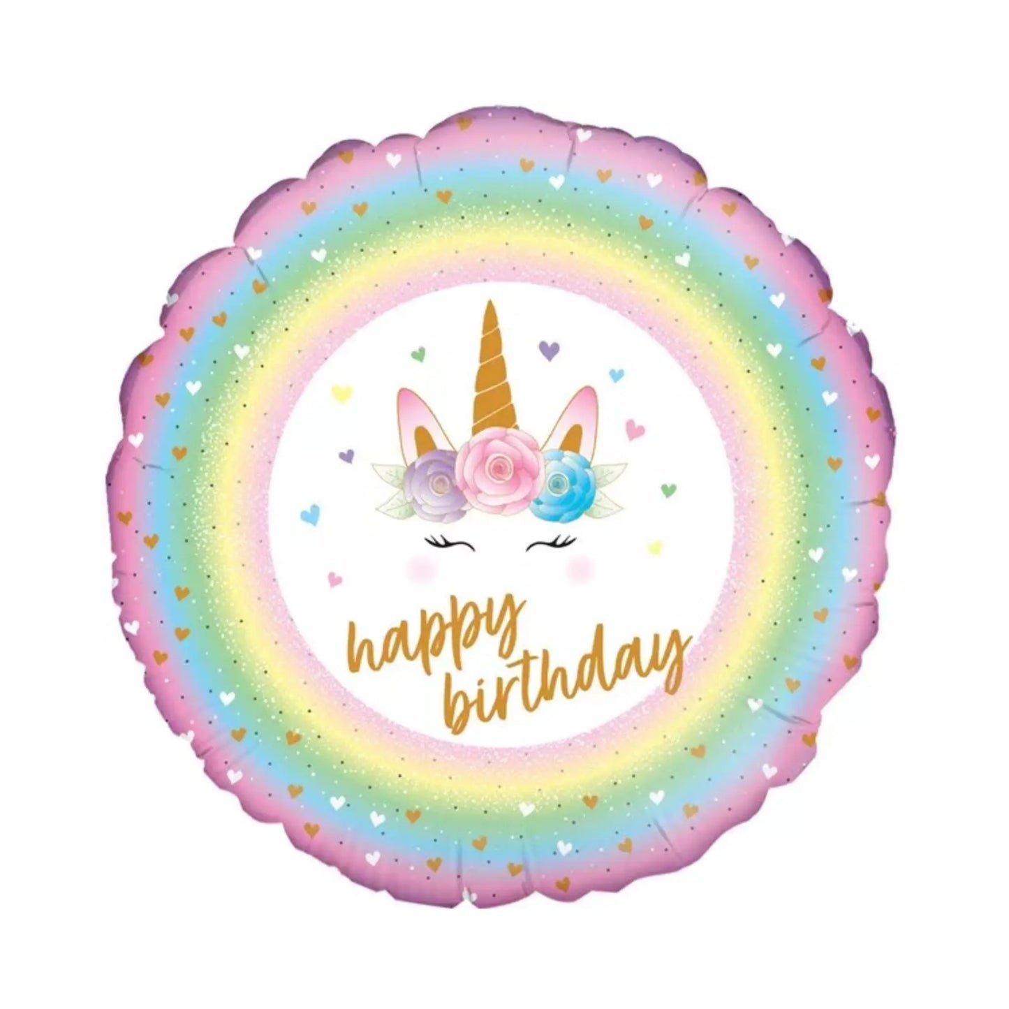Ballon Happy Birthday licorne arc-en-ciel 18" pastel