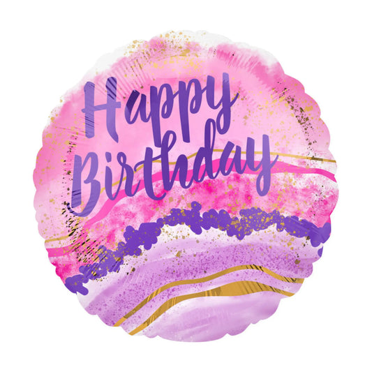 Ballon Happy Birthday 18" aquarelle marbrée rose