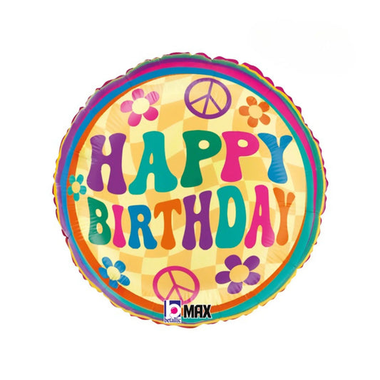 Ballon Happy Birthday 18" – Groovy Daisies rétro
