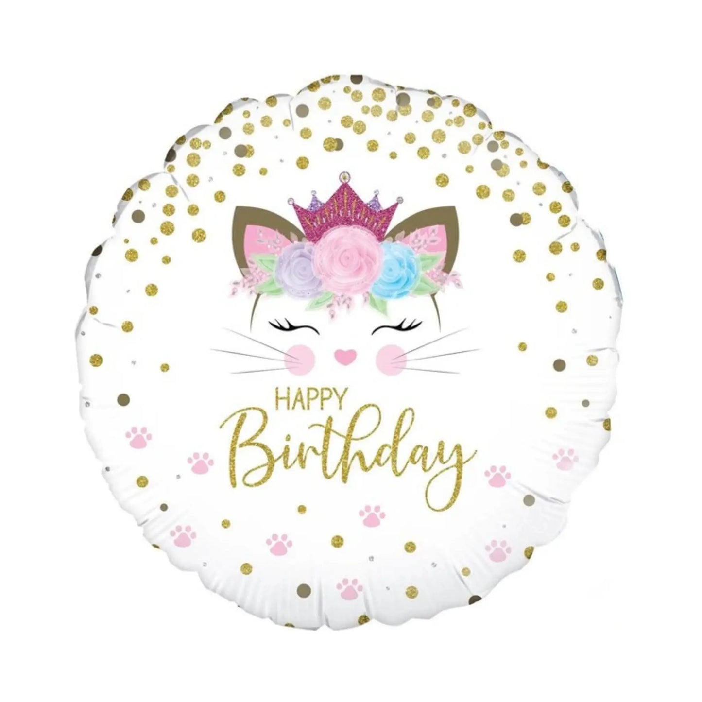 Ballon Happy Birthday chat princesse 18" doré