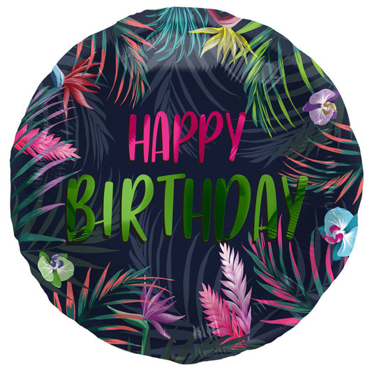 Ballon métallique “Happy Birthday” - Néon tropical